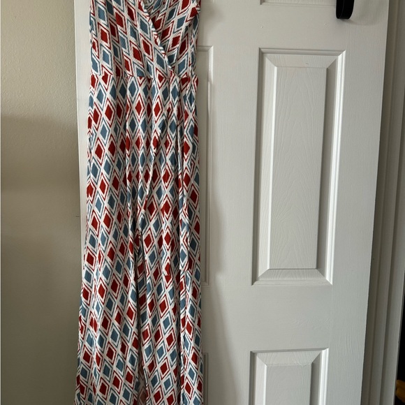 Jessica Simpson Faux Wrap Dress, S, blue/red sleeveless, V-neck NWOT - Picture 10 of 11
